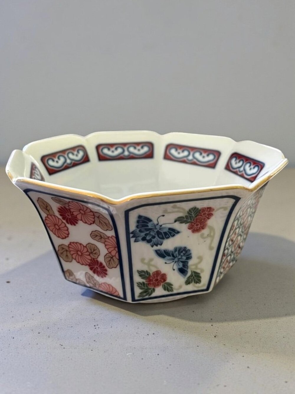 Vintage Mikado Sigma Japan Ceramic Bowl Planter Butterfly Floral Asian Art Decor